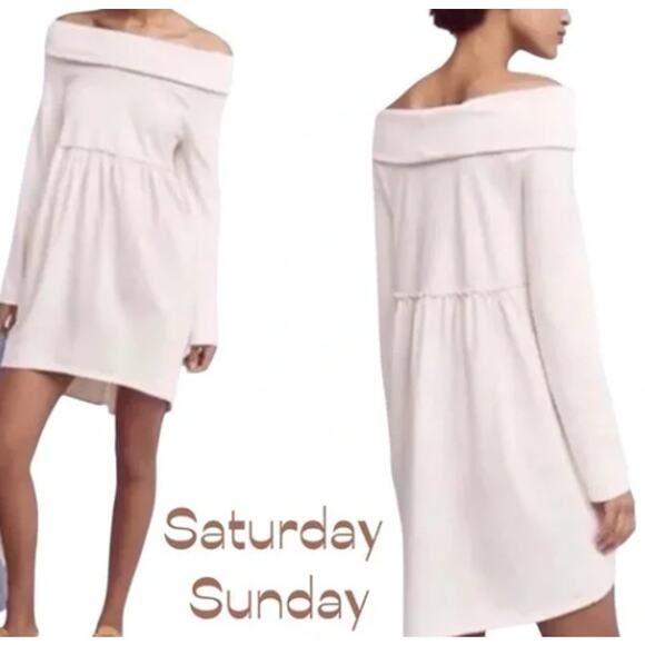 Saturday Sunday Dresses & Skirts - Saturday Sunday Anthropologie Ivory Off the Shoulder T-Shirt Dress sz M